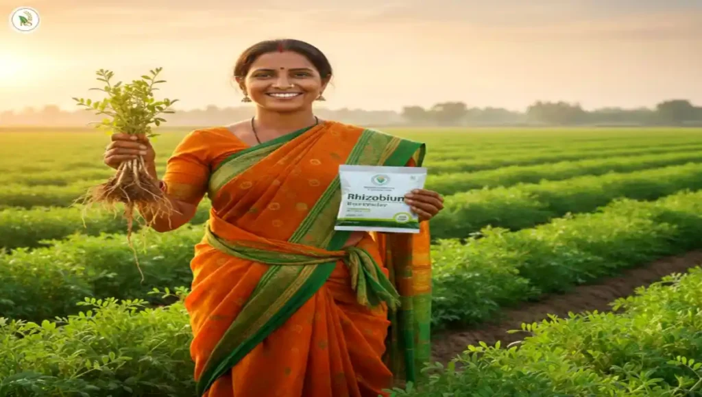 আধুনিক ডাল চাষে রাইজোবিয়াম জীবাণু সার হাতে একজন সফল নারী কৃষি উদ্যোক্তা।