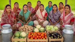 অনন্দধারা প্রোডিউসার গ্রুপের সদস্যরা পণ্য নিয়ে একত্রিত হয়েছে