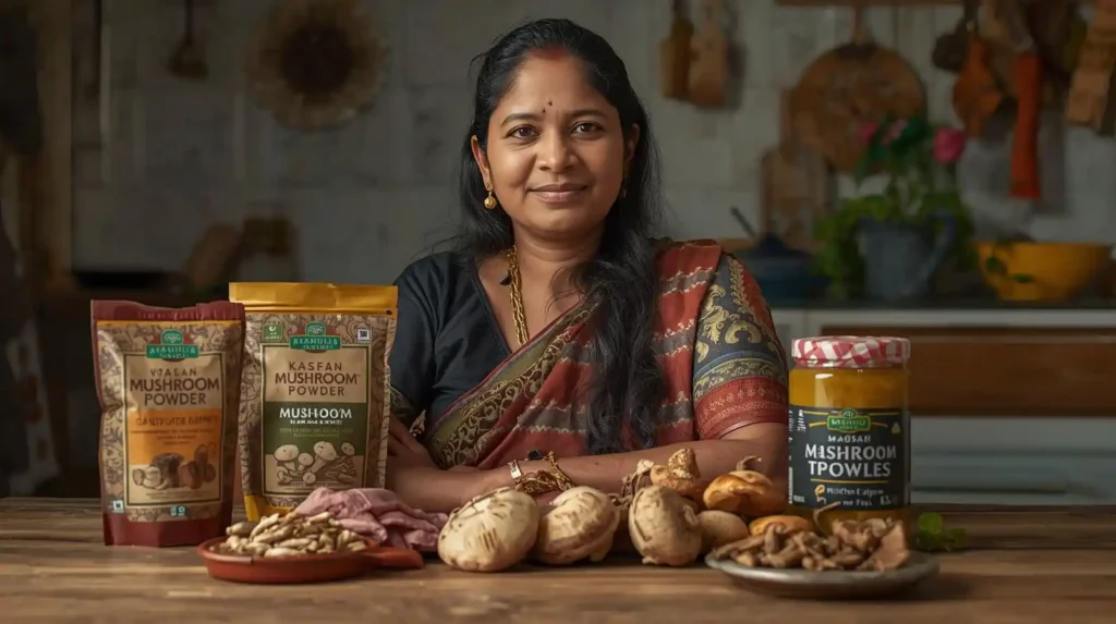 মাশরুমের তৈরি বিভিন্ন প্রক্রিয়াজাত খাদ্য পণ্য।