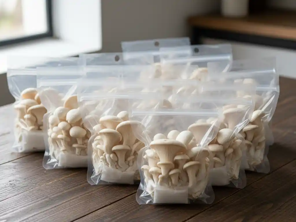 বৈজ্ঞানিক উপায়ে কাঁচা মাশরুম প্যাকেজিং ও সংরক্ষণ।