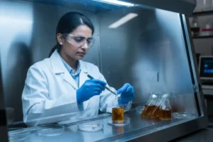 মাশরুম স্পন তৈরি: ল্যামিনার এয়ার ফ্লো মেশিনে মাশরুমের টিস্যু কালচার করার প্রক্রিয়া।