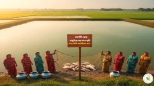 প্রোডিউসার গ্রুপের আধুনিক মাছ চাষ পদ্ধতি প্রদর্শনী ক্ষেত্রে মাছ তুলছেন পুকুর থেকে দিদি-রা ।