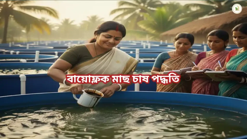 একজন গ্রামীণ গৃহবধূ বায়োফ্লক মাছ চাষ পদ্ধতি প্রশিক্ষণ কেন্দ্রে ট্যাঙ্কে মলাসেস দিচ্ছেন
