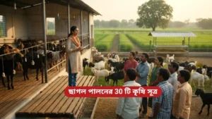 অভিজ্ঞ খামারীর কাছে ছাগল পালনের কৃষি সুত্র গুলি শুনছেন তার দৃশ্য