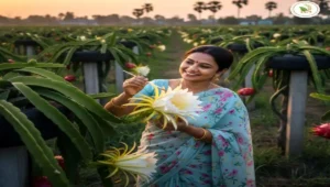 বাণিজ্যিকভাবে ড্রাগন ফল চাষ পদ্ধতি এবং রাতে হাতে পরাগায়ন বা hand pollination করার দৃশ্য।