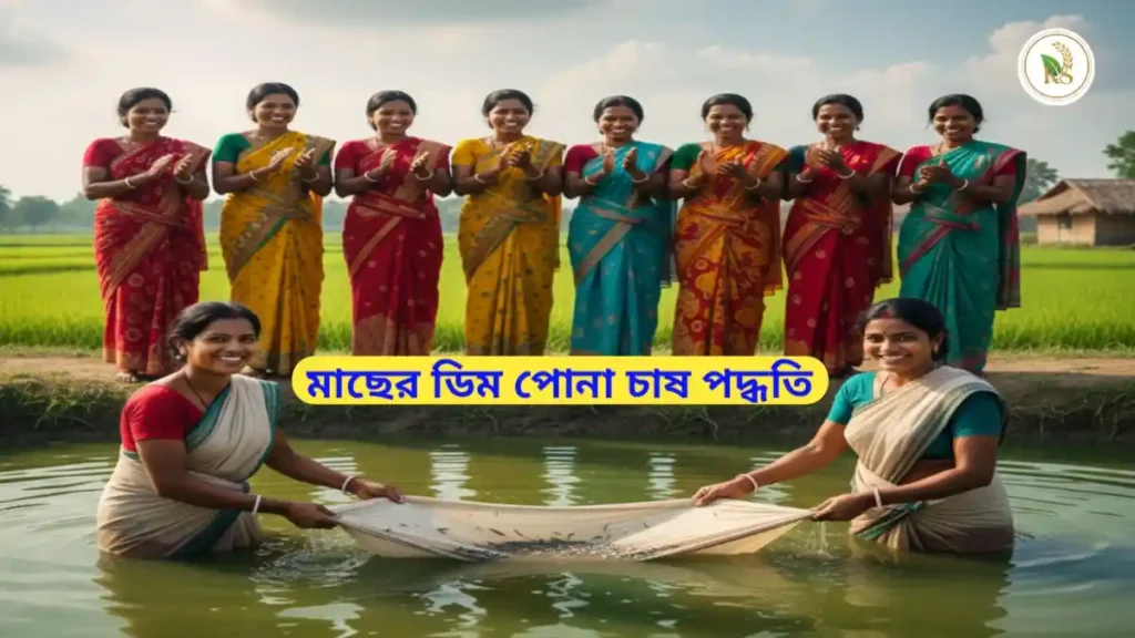 মাছের ডিমপোনা চাষ পদ্ধতিতে স্বনির্ভর গোষ্ঠী দিদিরা গামছা দিয়ে রেণু পোনা সংগ্রহের দৃশ্য