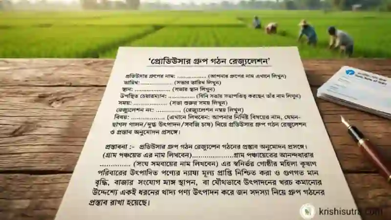 প্রডিউসার গ্রুপ গঠন রেজ্যুলেশন ফরম্যাট এবং ব্যাংক পাসবই সহ একটি প্রফেশনাল ড্রাফট।
