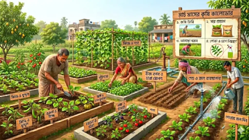 ফাল্গুন চৈত্র মাসের সবজি চাষে-র দৃশ্য যেখানে মার্চ মাসে কি কি সবজি চাষ করা যায় দেখা যাচ্ছে