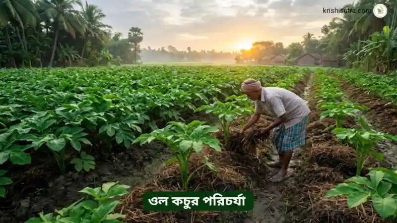 ওল কচুর লাভজনক চাষ পদ্ধতির প্রদর্শনী ও মালচিং প্রক্রিয়া।