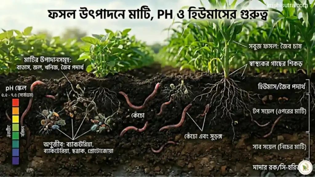 ফসল উৎপাদনে মাটির গুরুত্ব এবং হিউমাসের স্তর।