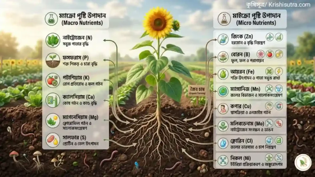 গাছের খাদ্য ও পুষ্টি উপাদান: উদ্ভিদের অপরিহার্য ১৭টি মৌলের তালিকা ও কাজ।