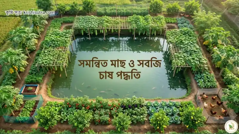 এক বিঘা জমিতে সমন্বিত মাছ ও সবজি চাষ পদ্ধতি আধুনিক পুকুর মডেল।