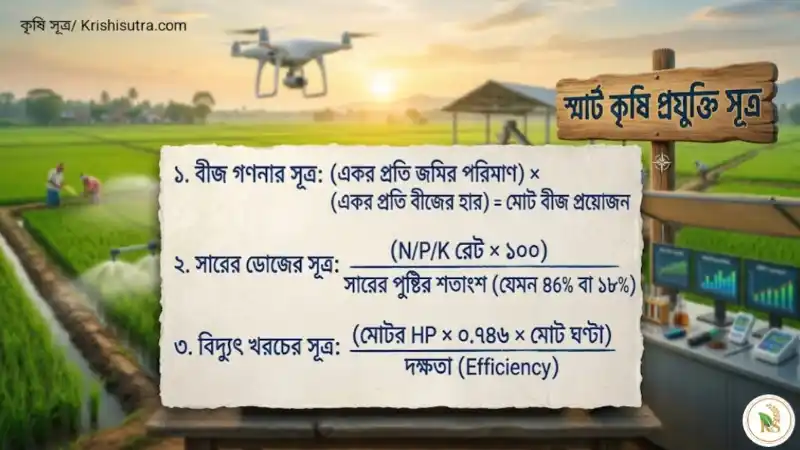 স্মার্ট কৃষি প্রযুক্তি সূত্র - সেচ, সার এবং বীজ গণনার গাণিতিক সূত্রাবলী।
