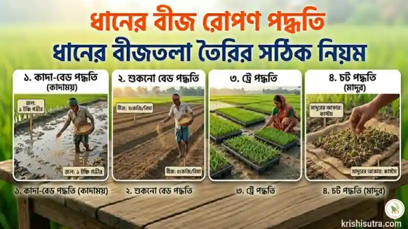 ধানের বীজ রোপণ পদ্ধতি এবং ৪টি ভিন্ন নিয়মে ধানের বীজতলা তৈরির নিয়ম ও বাস্তব ছবি।