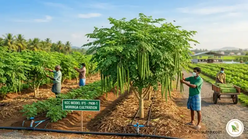 সজনে ডাটা চাষ পদ্ধতি: আধুনিক পদ্ধতিতে চাষ করা বারোমাসি সজনে গাছের ঝোপালো আকার ও প্রচুর পরিমাণে ঝুলে থাকা লম্বা ডাঁটার দৃশ্য। উন্নত জাত , সঠিক সময়ে সার প্রয়োগ করলে ভাল উৎপাদন হয়, ভাল দাম পেতে সজনে পাতার পাউডার তৈরি ও সজনে ডাঁটা সঠিক দামের বাজারে একত্রিত হয়ে নিয়ে গিয়ে বিক্রির পদ্ধতি আলোচনা হয়েছে।