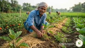 আগাছা দমনের উপায়: প্রাকৃতিক কৃষিতে আগাছা ব্যবস্থাপনার মৌলিক ধারণা প্রাকৃতিক কৃষিতে আগাছা দমন করার উপায় হিসেবে খর বা পোয়াল দিয়ে আচ্ছাদন দিয়েছেন কৃষক তার একটি দৃশ্য।