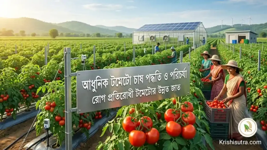 আধুনিক ও শীতকালীন টমেটো চাষ করার পদ্ধতি (tomato chas korar poddhoti), উন্নত জাত, উপযুক্ত সময়, মাটি, বীজ নির্বাচন, বেড ও প্রো-ট্রে চারা তৈরি, মালচিং, সার প্রয়োগ ও উচ্চ উৎপাদন পরিচর্যা - Krishisutra
